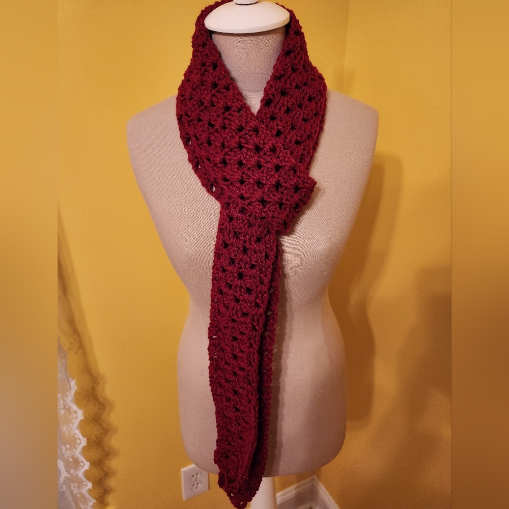 Crochet Cranberry Long Skinny Scarf
